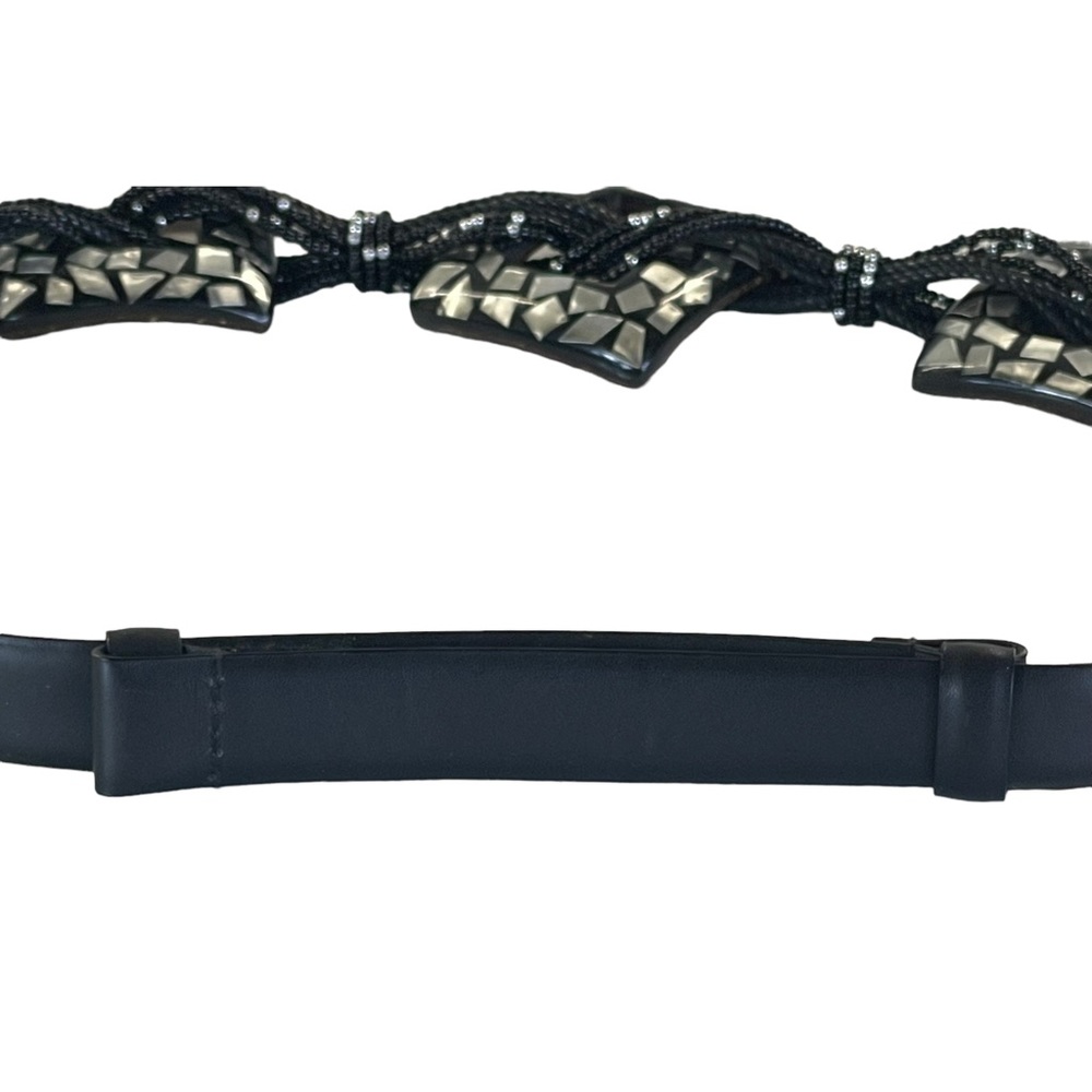 Chico's Black Leather Adjustable Belt w/ Beads & Mother of Pearl Like Inlay S/M - Picture 9 of 11